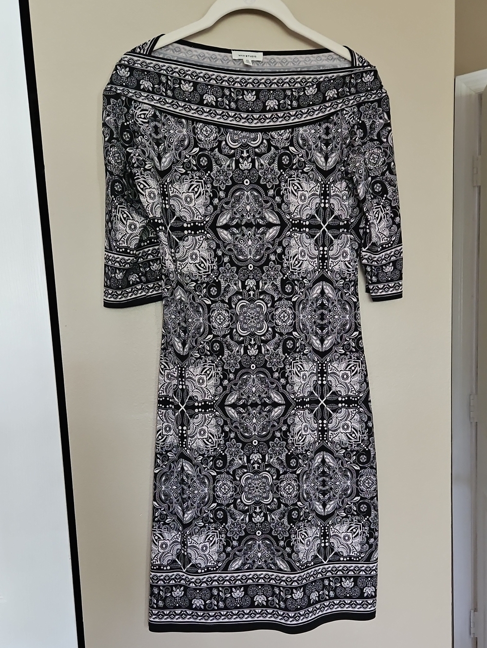 Max Studio Mini Tunic Dress Black & Taupe-cream Paisley XS NWOT